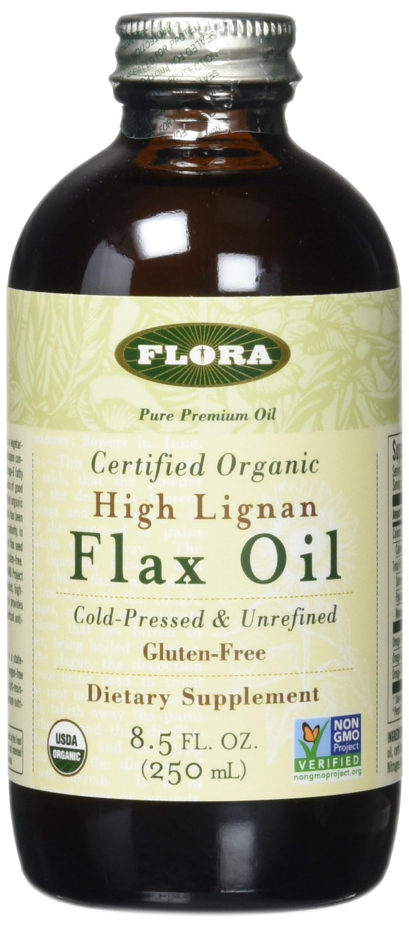 [Australia] - Flora Health Certified Organic High Lignan Flax Seed Oil, Cold Pressed, Unrefined & Gluten Free with Essential Fatty Acids, Unmodified Flaxseed Oil, 17 fl. oz. Glass Bottle Standard Packaging 