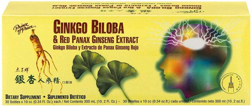 [Australia] - Prince Of Peace Ginkgo Biloba & Red Panax Ginseng Extract, 30 Bottles, 0.34 fl. oz. Each – Ginkgo Biloba Supplement – Chinese Red Panax Ginseng Extract – Supports Overall Well-being 