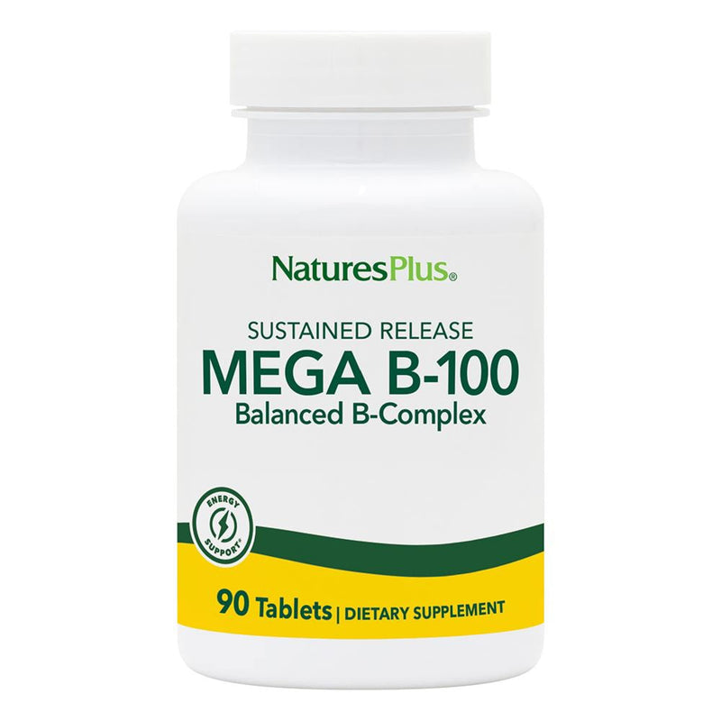 NaturesPlus Mega B-100 Complex - 90 Sustained Release Vegetarian Tablets - Energy & Brain Booster - Gluten Free - 90 Servings 90 Vegetarian Tablets
