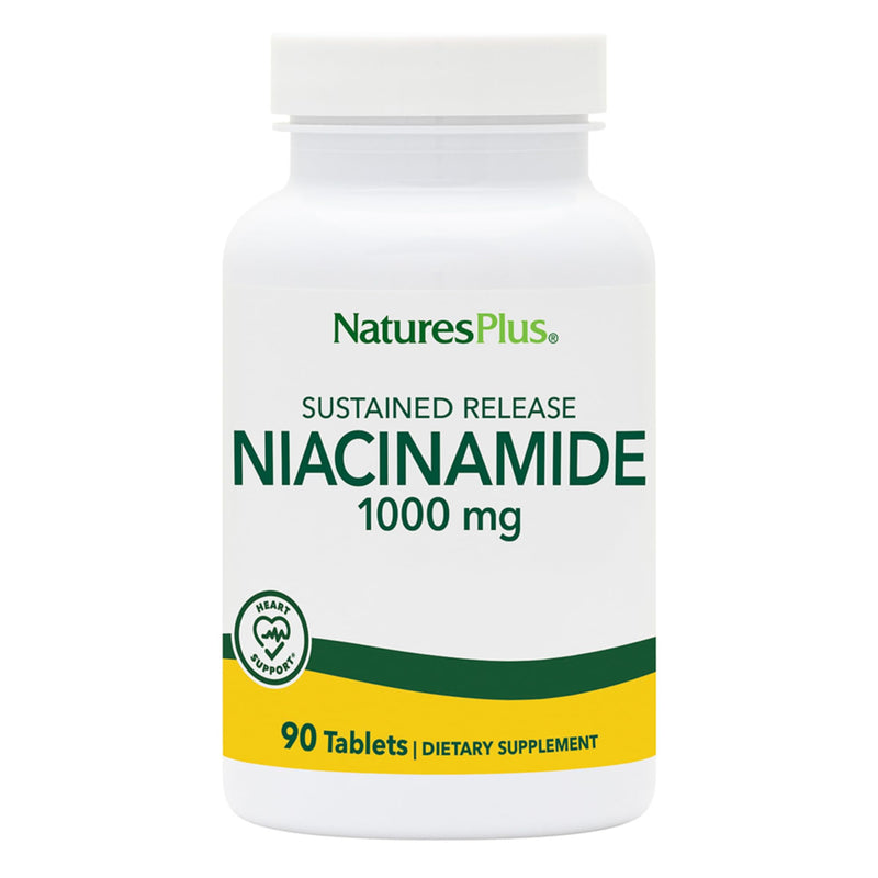 NaturesPlus Niacinamide, Sustained Release - 1000 mg, 90 Tablets - High-Potency Vitamin B3 Supplement - Vegetarian, Gluten Free - 90 Servings 90 Count (Pack of 1)