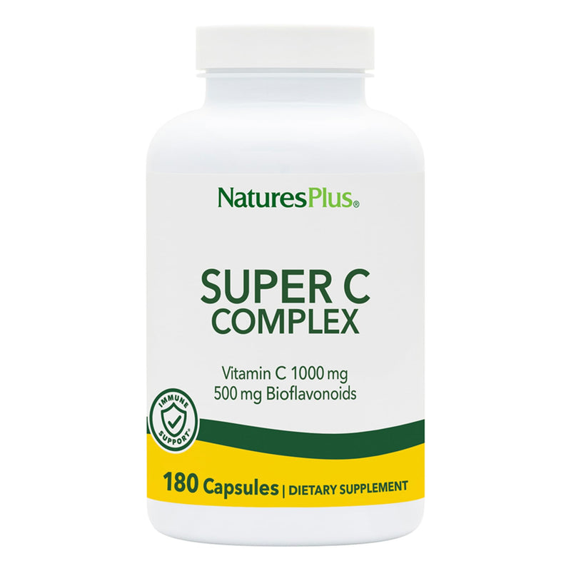 NaturesPlus Super C Complex - 180 Capsules - 1000mg Vitamin C + 500mg Bioflavonoids - Vegan, Gluten Free - 90 Servings 180 Count (Pack of 1)