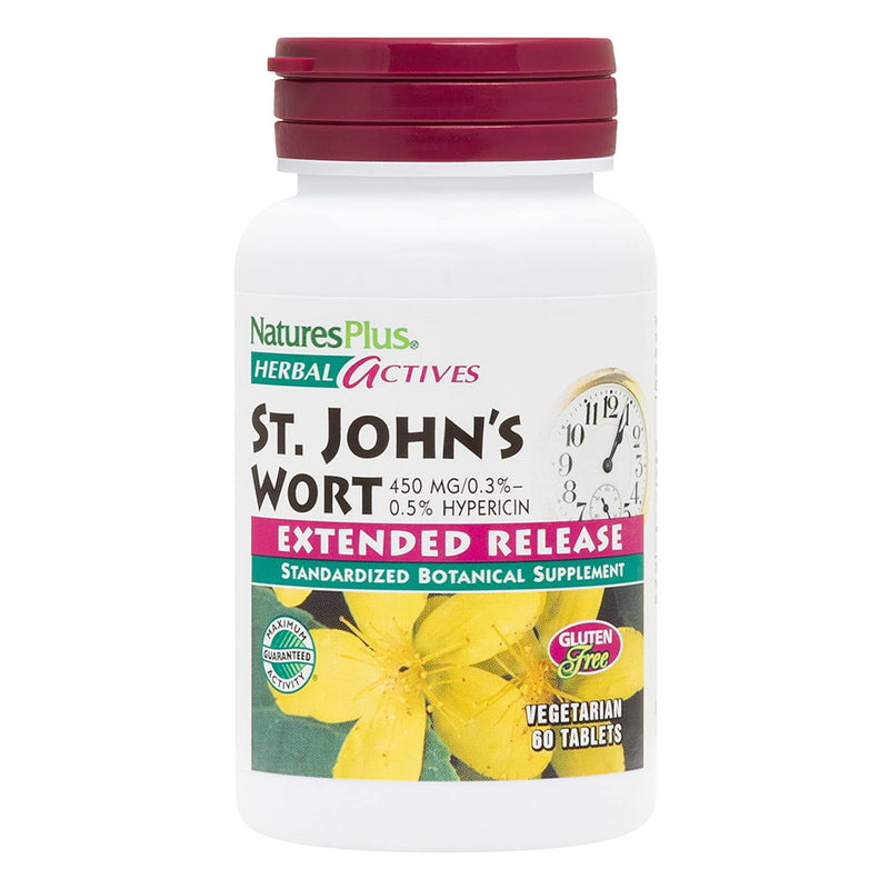 [Australia] - Natures Plus Herbal Actives St John's Wort, Extended Release - 450 mg, 60 Vegan Tablets - Vegetarian, Gluten-Free - 60 Servings 1 