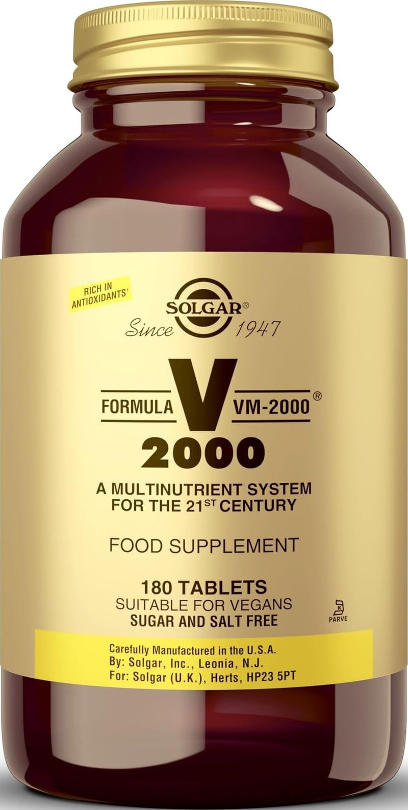 Solgar Formula VM-2000 (Multinutrient System), 180 Tablets - Contains Zinc | Premium Quality Multiple - Supports A Healthy Immune System - Vegan, Dairy Free, Kosher - 90 Servings 180 Count (Pack of 1)