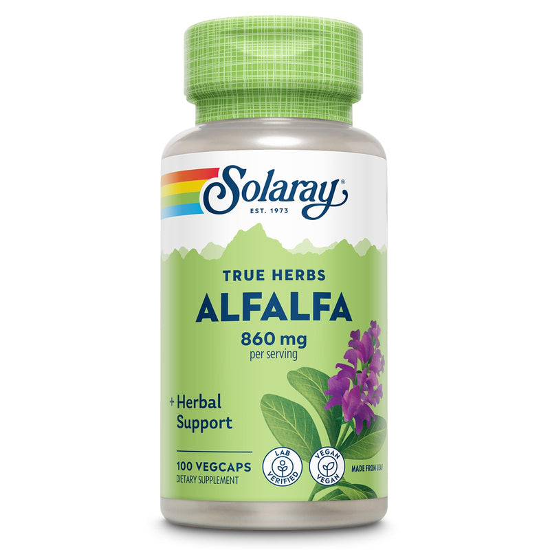 [Australia] - SOLARAY Alfalfa Leaf 860 mg - Alfalfa Capsules for Nutritive Support, Herbal Superfood w/Naturally Occurring Vitamin K, C and E, Minerals, Fiber and Chlorophyll, Vegan, 60-Day Guarantee, 50 Servings 100 Count (Pack of 1) 