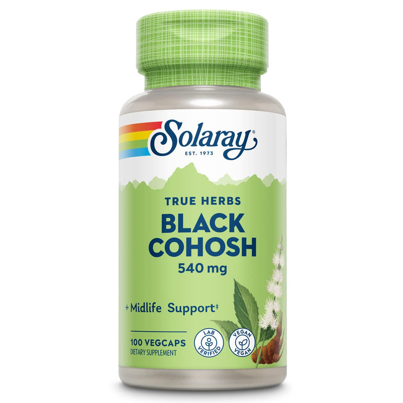 [Australia] - SOLARAY Black Cohosh 540 mg | Womens Health & Menopause Support Supplement | Whole Root | Non-GMO, Vegan & Lab Verified | 100 VegCaps 100 Count (Pack of 1) 