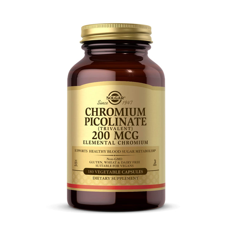 [Australia] - Solgar Chromium Picolinate 200 mcg, 180 Vegetable Capsules - Supports Healthy Blood Sugar Metabolism - Non-GMO, Vegan, Gluten Free, Dairy Free, Kosher - 180 Servings 