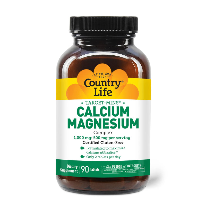 [Australia] - Country Life Target-Mins Calcium Magnesium Complex 1000mg/500mg, 90 Tablets, Certified Gluten Free, Certified Vegan, Certified Non-GMO Verified 90 Count (Pack of 1) 