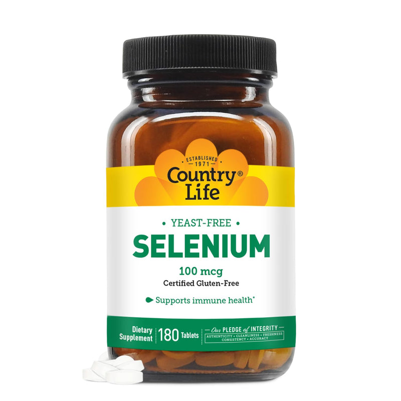 [Australia] - Country Life Selenium, Yeast Free, Supports Immune Health, 100mcg, 180 Tablets, Certified Gluten Free, Certified Vegan, Certified Halal 180 Count (Pack of 1) 