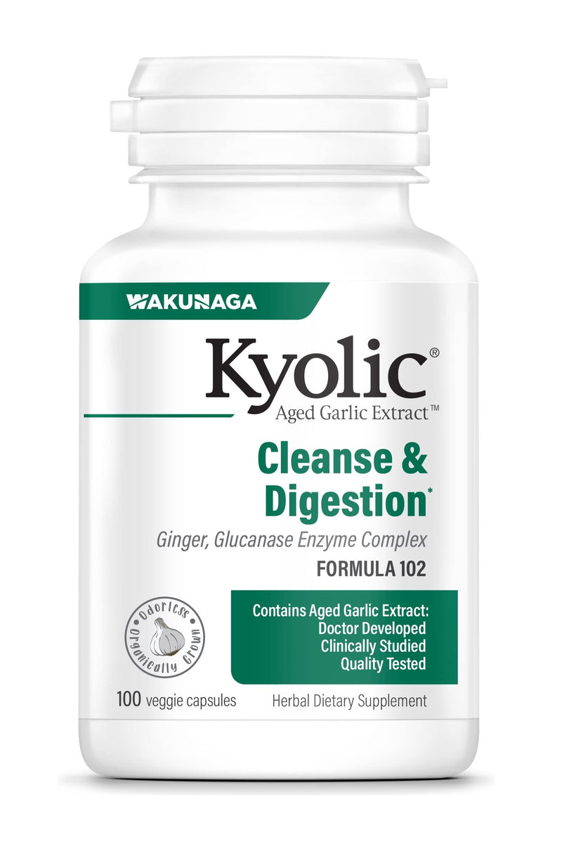 [Australia] - Kyolic Aged Garlic Extract Formula 102, Ginger and Glucanase Enzyme Complex, 100 Vegetarian Capsules (Packaging May Vary) 