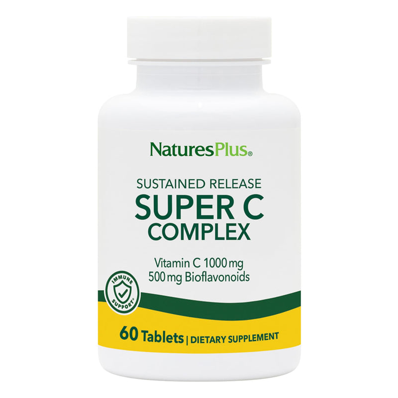 NaturesPlus Super C Complex, Sustained Release - 60 Tablets - 1000mg Vitamin C + 500mg Bioflavonoids - Vegetarian, Gluten Free - 60 Servings 60 Vegetarian Tablets