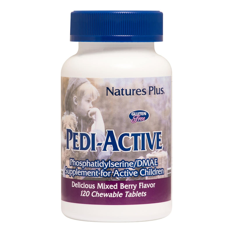 NaturesPlus Pedi-Active - 120 Chewable Tablets - Mixed Berry Flavor - Children's Supplement with DMAE - Promotes Brain Health & Focus - Vegetarian, Gluten-Free - 60 Servings 120 Vegetarian Tablets