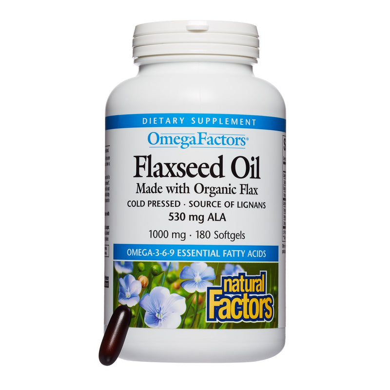 [Australia] - Omega Factors by Natural Factors, Flaxseed Oil, Supports Overall Health with Omega-3, 6 and 9 Fatty Acids, 180 softgels (180 servings) 180 Count (Pack of 1) 