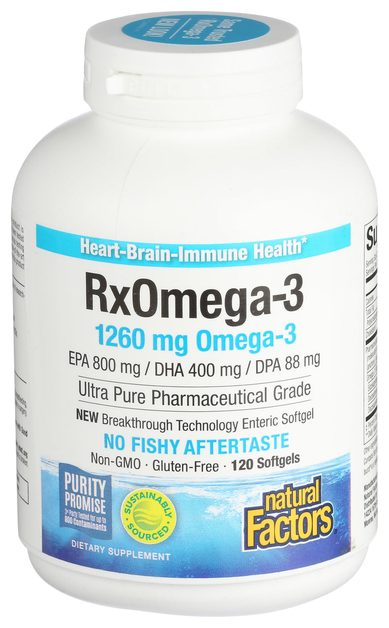 Natural Factors RxOmega-3 - Dietary Supplement for Brain & Heart Health Support - Eye Health Supplement with EPA & DHA - Natural Supplement with Omega-3 Fatty Acids - 120 Softgels (90 Servings) 120 Count (Pack of 1)