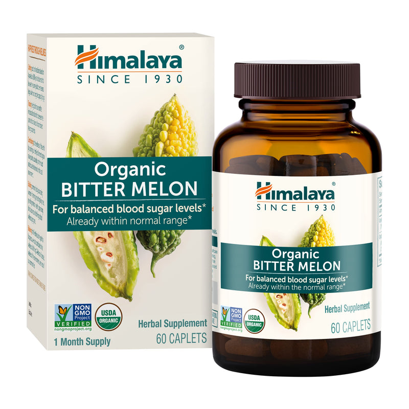 [Australia] - Himalaya Organic Bitter Melon - Herbal Glucose Metabolism Support - USDA Organic, Non-GMO, Vegan, Gluten Free, Additive Free, 660 mg, 60 Caplets 60 Count (Pack of 1) 