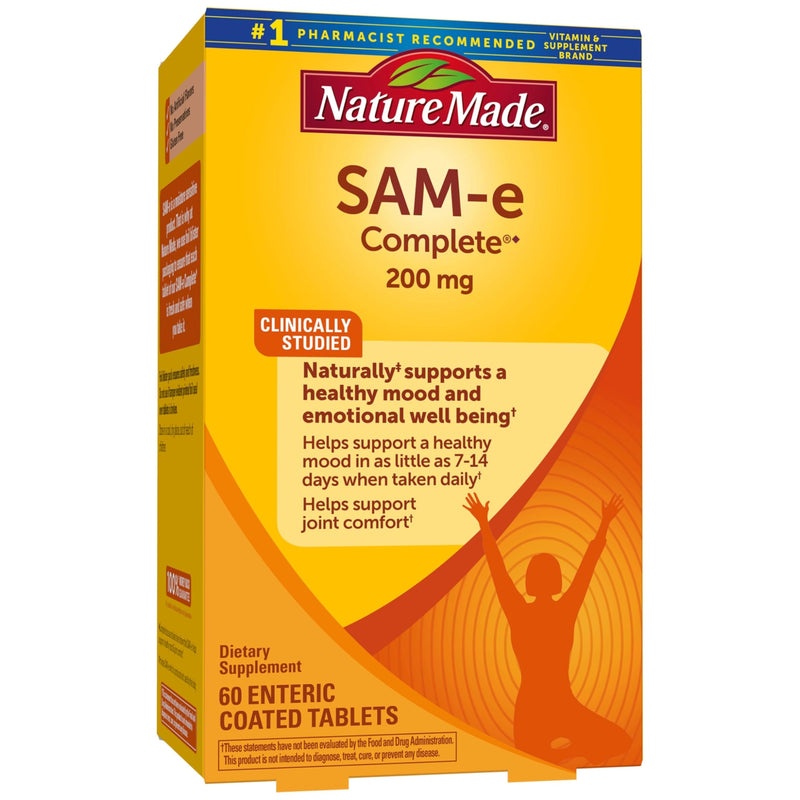 Nature Made SAM-e 200mg Complete for Mood Support, 60 Tablets | Dietary SAM-e Supplement, Joint Health Supplement, Provides a Source of Sulfur to Help Support Joint Comfort, 30 Day Supply 60 Count (Pack of 1)