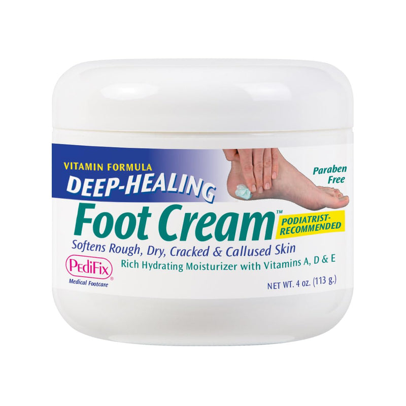 PediFix Deep-Healing Moisturizing Foot Cream, Vitamins A, D & E, 4 oz | Mineral oil and vitamins A, D and E moisturize dry feet and cracked heels. Concentrated cream absorbs without greasy residue. 4 Ounce (Pack of 1)