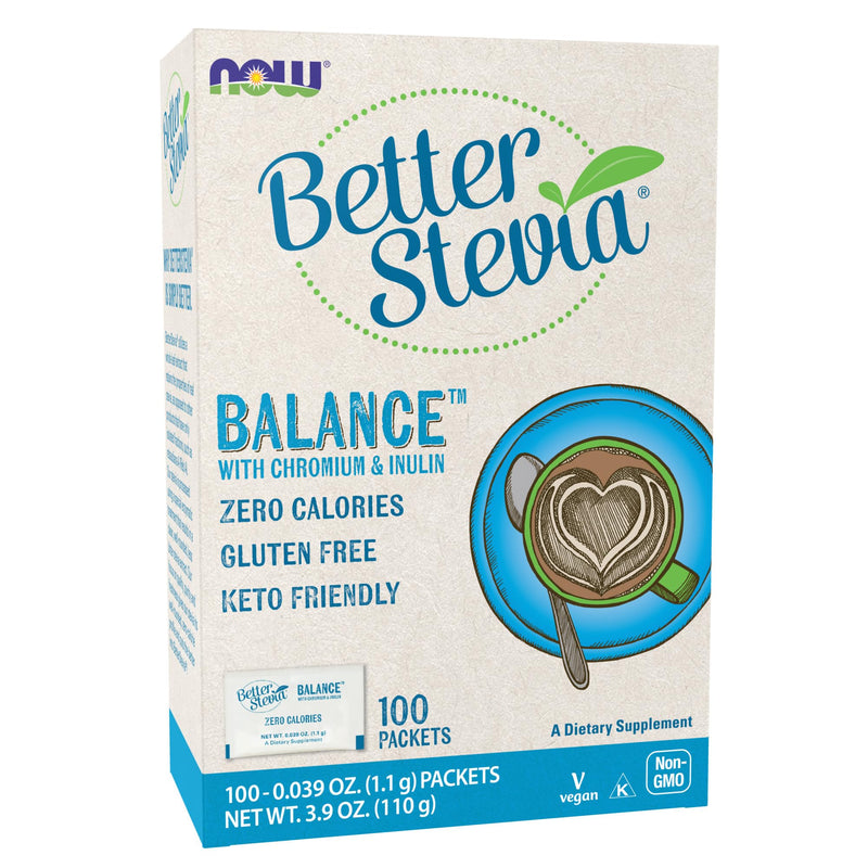 [Australia] - NOW Foods BetterStevia Balance with Chromium and Inulin, Zero-Calorie Granulated Sweetener Packets, Keto Friendly, Suitable for Diabetics, No Erythritol, 100 Packets 