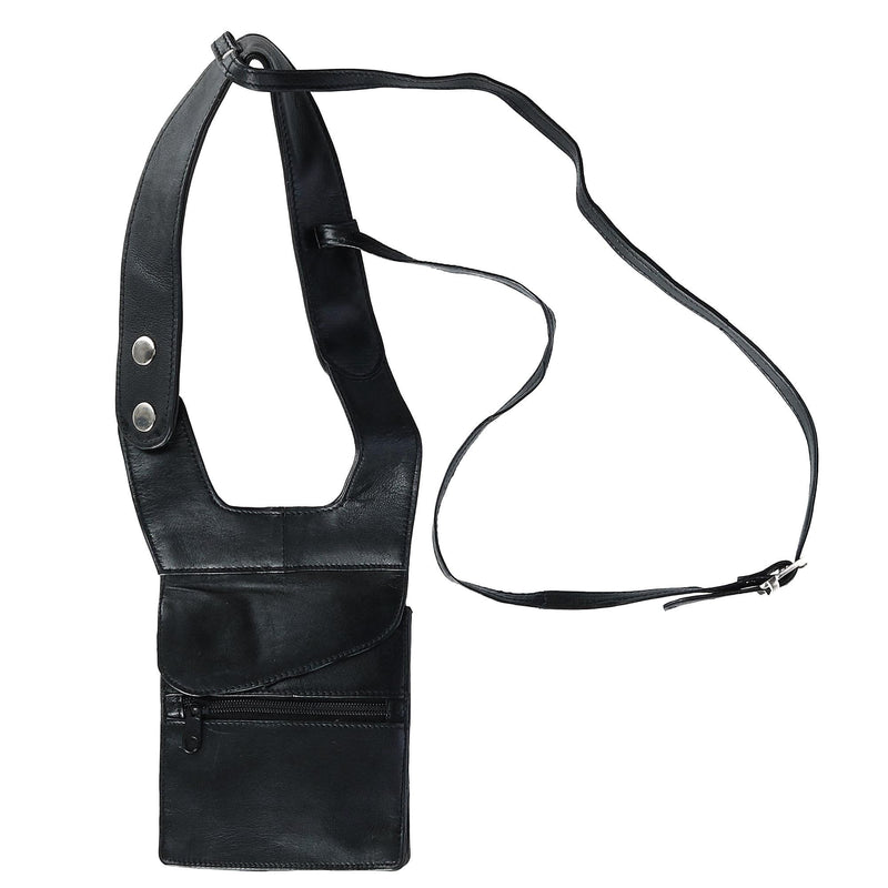 CTM Unisex Leather Travel Shoulder Wallet, Black