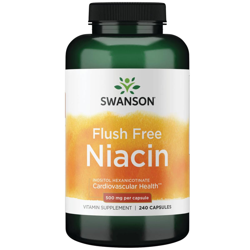 Swanson Flush Free Niacin 500 Milligrams, 240 Capsules | Supports Cardiovascular Health, Promotes Carbohydrate Metabolism and Formulated to Eliminate the Natural Flushing of Niacin