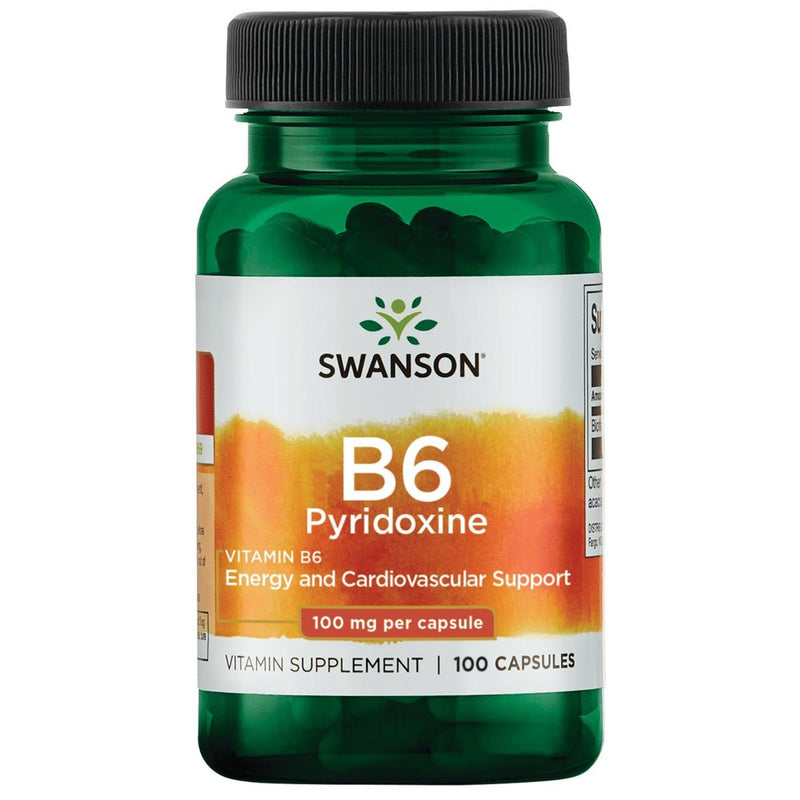 Swanson Vitamin B-6 Pyridoxine 100 mg, 100 Capsules | Supports Energy Production and Cardiovascular Wellness, Maintains Nervous System Function and Fat and Protein Metabolism