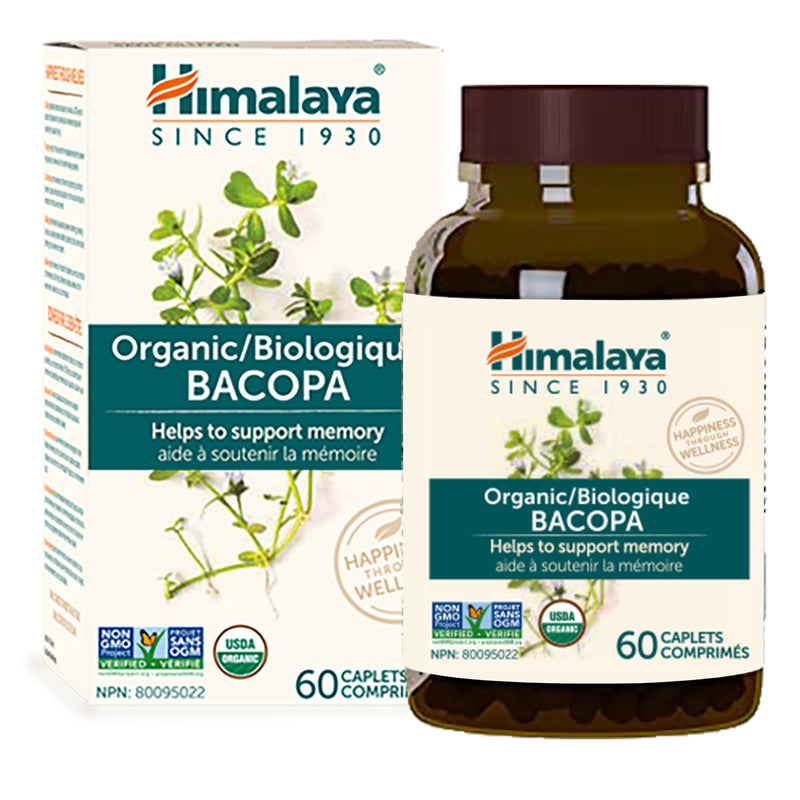 [Australia] - Himalaya Organic Bacopa Monnieri Nootropic Herbal Supplement, Supports Calm, Memory, Cognition, USDA Certified Organic, Non-GMO, 750 mg, 60 Plant-Based Caplets, 60 Day Supply 60 Count (Pack of 1) 