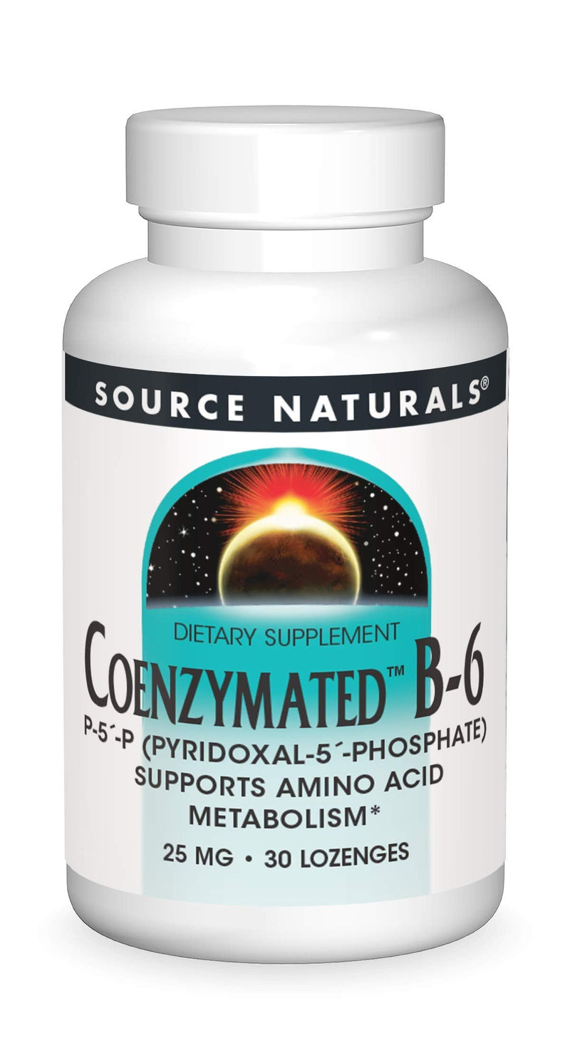Source Naturals Coenzymated B-6, 25mg - 30 Lozenges | P-5 (Pyridoxal-5 Phosphate) | Supports Amino Acid Metabolism* 30 Count (Pack of 1)