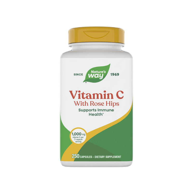 Nature's Way Vitamin C with Rose Hips, Immune Health*, 1,000 mg Vitamin C per Serving, 250 Capsules 250 Count (Pack of 1)