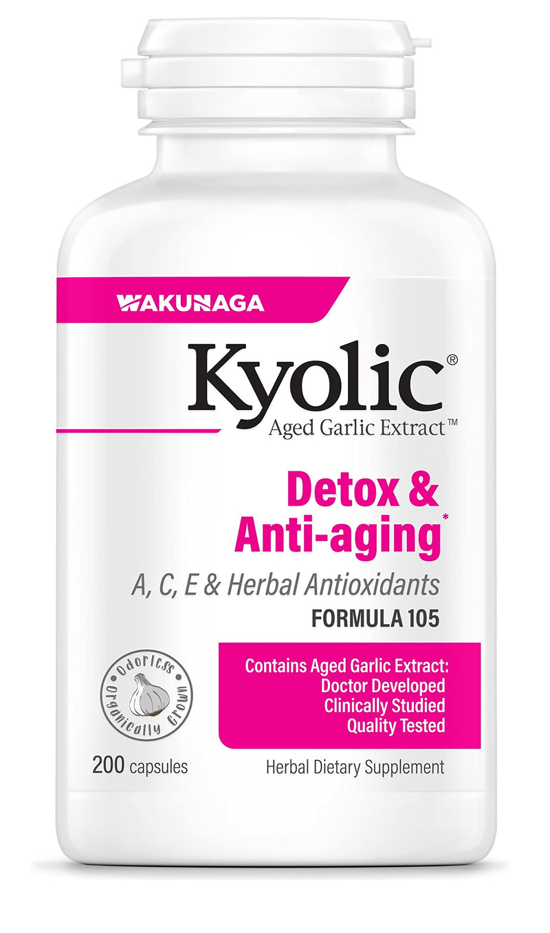 [Australia] - Kyolic Aged Garlic Extract Formula 105, Detox & Anti-Aging, 200 Capsules (Packaging May Vary) 200 Count (Pack of 1) 