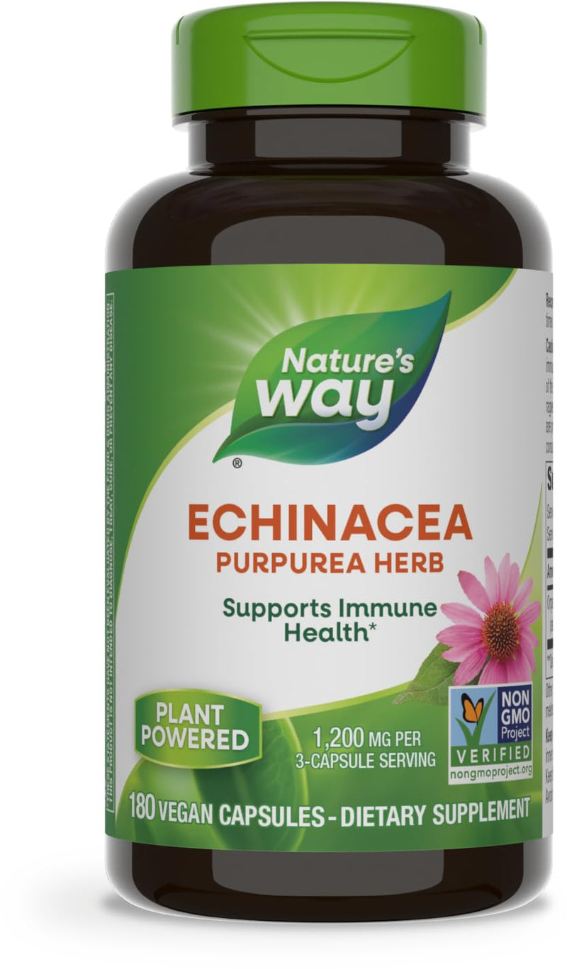 [Australia] - Nature's Way Echinacea Purpurea Herb, Immune Support*, 1,200 mg per 3- Capsule Serving, Non-GMO Project Verified, Vegan, 180 Capsules (Packaging May Vary) 180 Count (Pack of 1) 