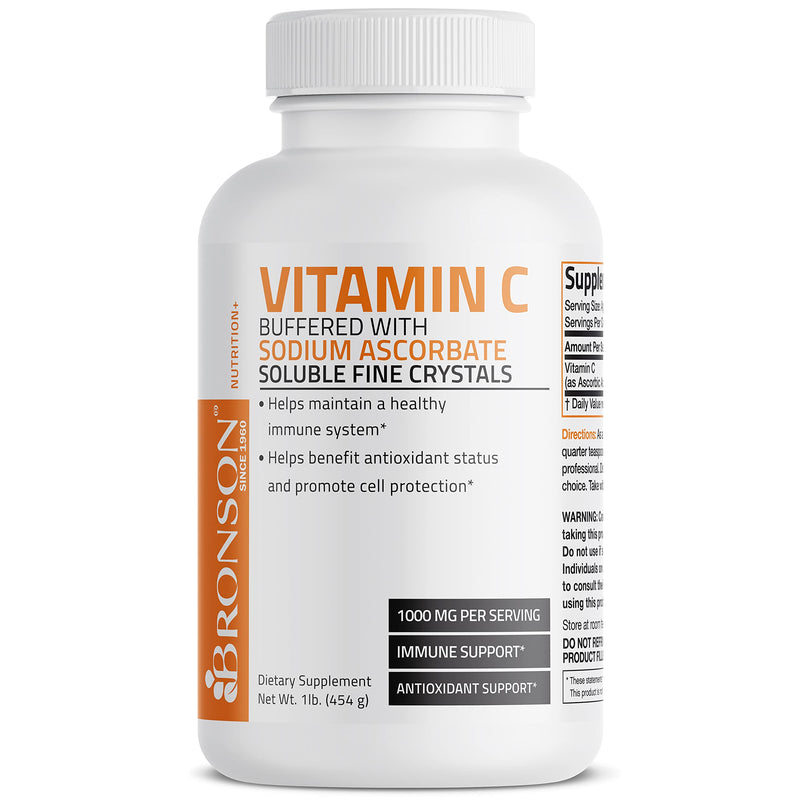 Bronson Buffered Vitamin C Powder Ascorbic Acid Buffered with Sodium Ascorbate Soluble Fine Crystals – Promotes Healthy Immune System and Cell Protection – Powerful Antioxidant - 1 Pound (16 Ounces) Unflavored 16 Ounce (Pack of 1)
