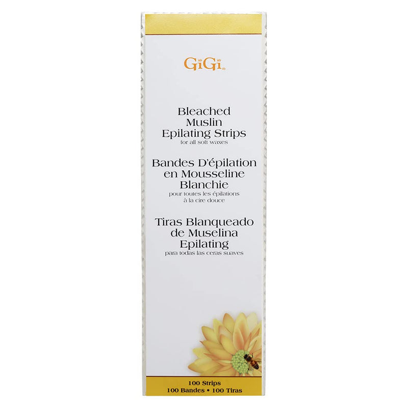 Gigi Bleached Muslin Epilating Strips for Soft Wax - Professional Hair Removal Wax Strips for Waxing, (3”X9”), 100 Strips, 1 Pack 1 Count (Pack of 1) Large Bleached Muslin Strips