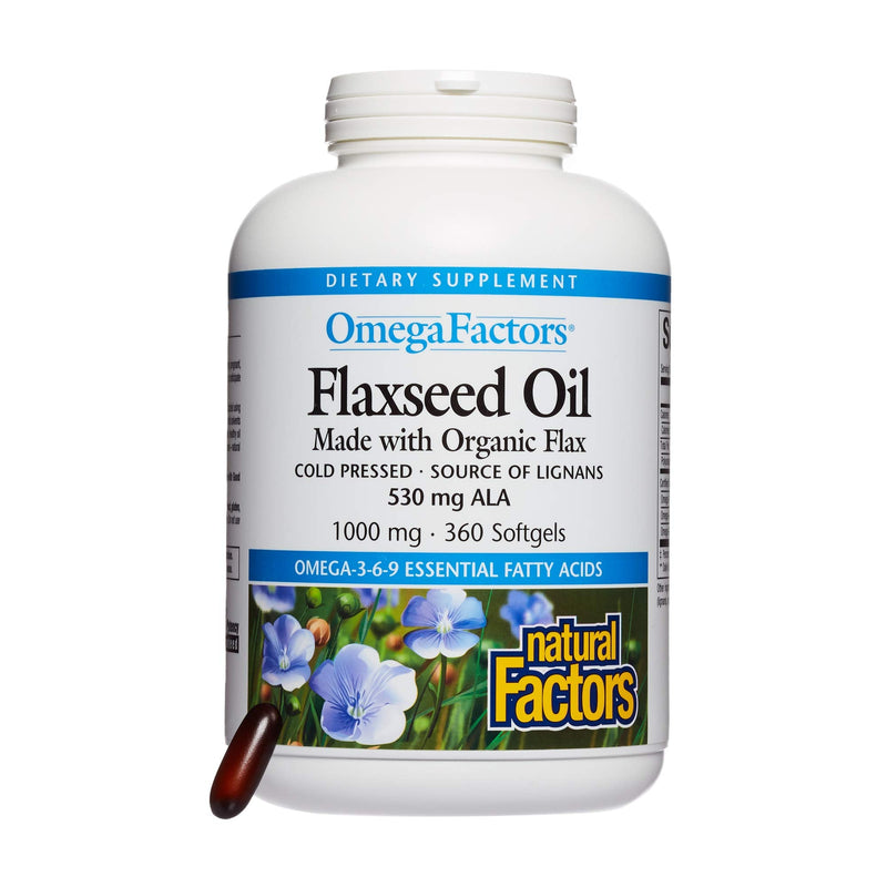 [Australia] - Omega Factors by Natural Factors, Flaxseed Oil, Supports Overall Health with Omega-3, 6 and 9 Fatty Acids, 360 softgels (360 servings) Standard Packaging 