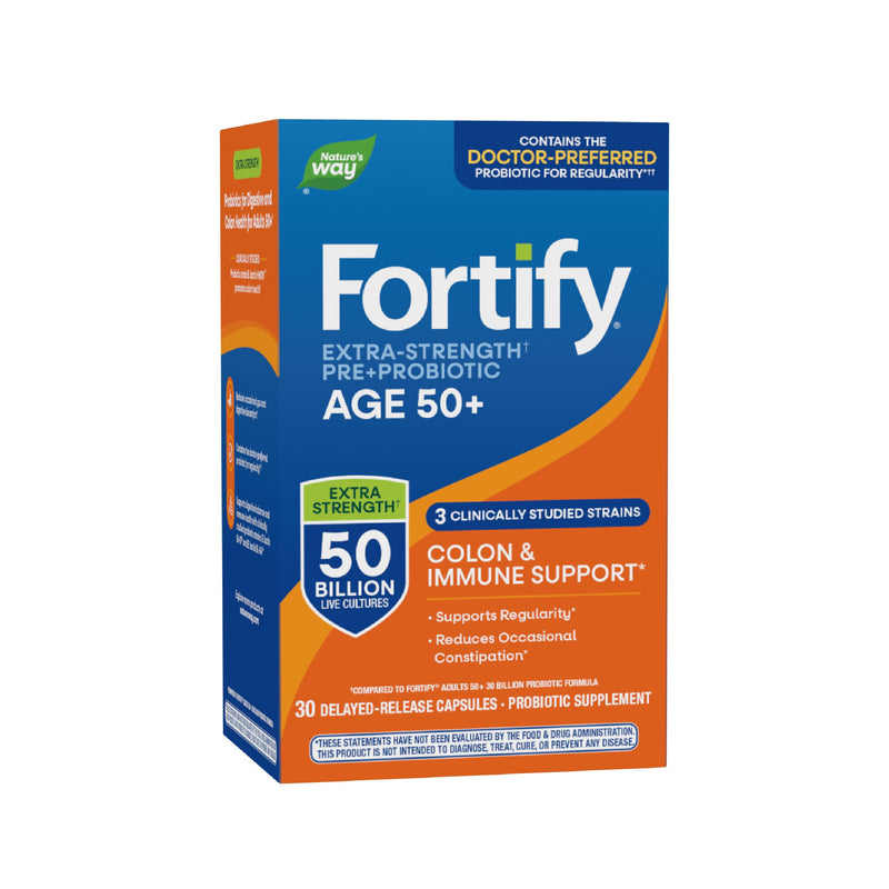Nature's Way Fortify Extra Strength(1) Probiotic Adults 50+, 50 Billion Live Cultures, Prebiotics, Probiotics for Digestive Health*, Immune Support*, Colon Health*, 30 Capsules | 50 Billion Live Cultures; Daily Probiotic for Colon, Digestive, and Immun...
