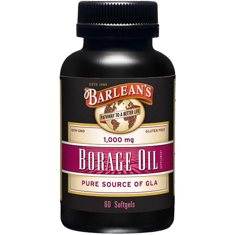 [Australia] - Barlean's Borage Oil Capsules, 1000mg Cold Pressed Pure Borage Seed Oil GLA Supplement, Omega 6 for Healthy Skin Joints and Bones and Brain Function, Non-GMO and PA Safe, 60 Count Borage Oil - 60 Count 