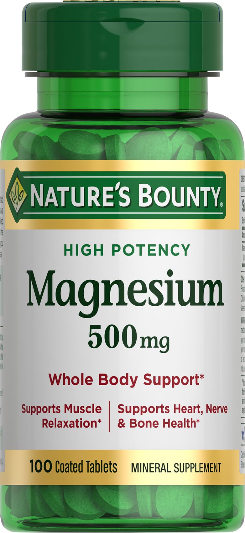 Nature's Bounty Magnesium, Mineral Supplement, 500mg, 100 Coated Tablets | Supports Bone and Muscle Health 100 Count (Pack of 1)
