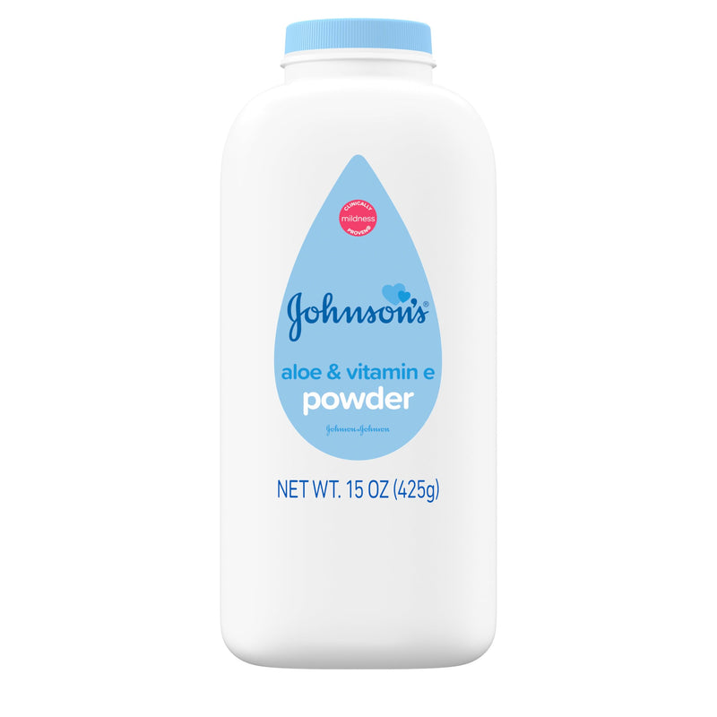 Johnson's Baby Powder with Cornstarch, Aloe & Vitamin E, 15 oz | Hypoallergenic, No Added Parabens & Dyes, Designed for Delicate Skin, For Babies, Kids, & Adults 15 Ounce (Pack of 1)