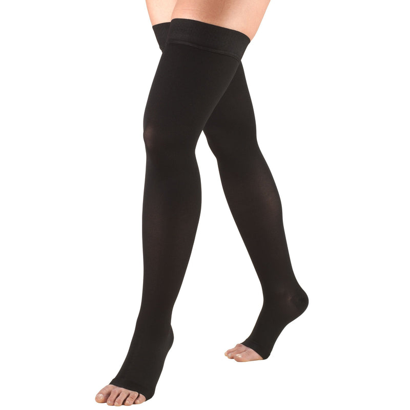 [Australia] - Truform 20-30 mmHg Compression Stockings for Men and Women, Thigh High Length, Dot-Top, Open Toe, Black, Medium Medium (1 Pair) 