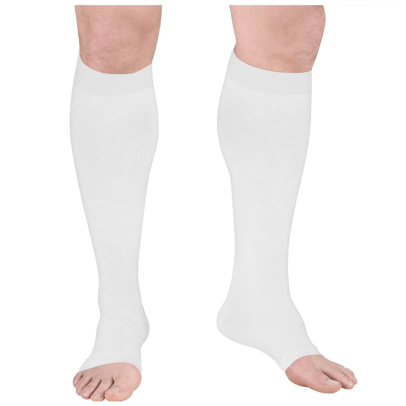 [Australia] - Truform Surgical Stockings, 18 mmHg Compression for Men and Women, Knee High Length, Open Toe, White, Large Large (1 Pair) 