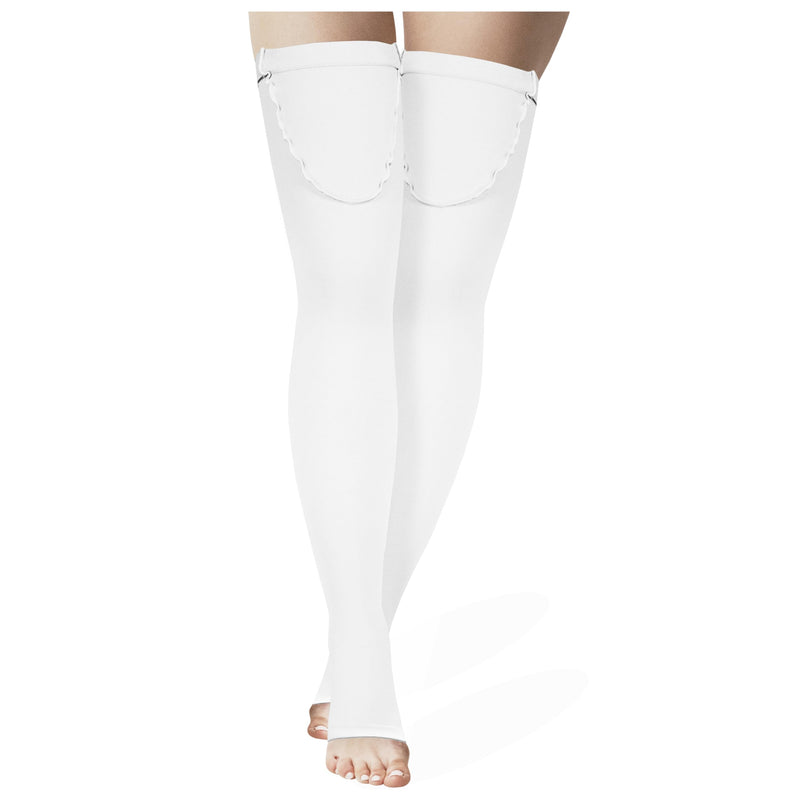 [Australia] - Truform Surgical Stockings, 18 mmHg Compression for Men and Women, Thigh High Length, Open Toe, Beige, White, Large Large (1 Pair) 