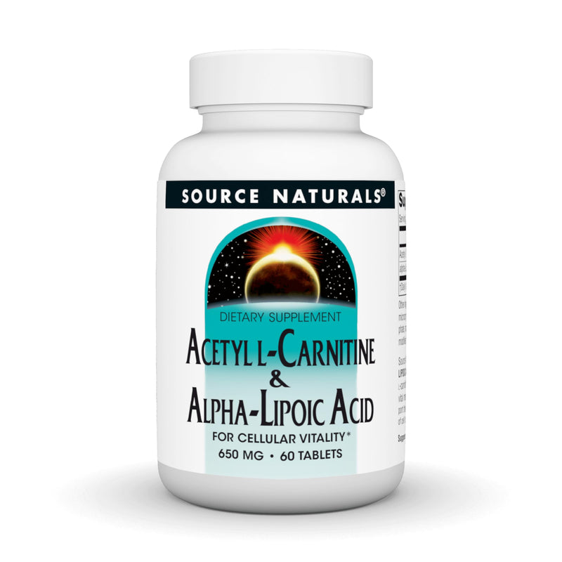 [Australia] - Source Naturals Acetyl L-Carnitine & Alpha-Lipoic Acid, for Cellular Vitality*, 650mg - 60 Tablets 60 Count (Pack of 1) 