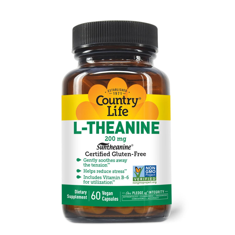 [Australia] - Country Life Suntheanine L-Theanine ‚Äì 60 Vegan Capsules | Natural Stress Relief Supplement with Inositol | Promotes Relaxation, Focus & Better Sleep | Certified Gluten-Free, Non-Drowsy Formula 
