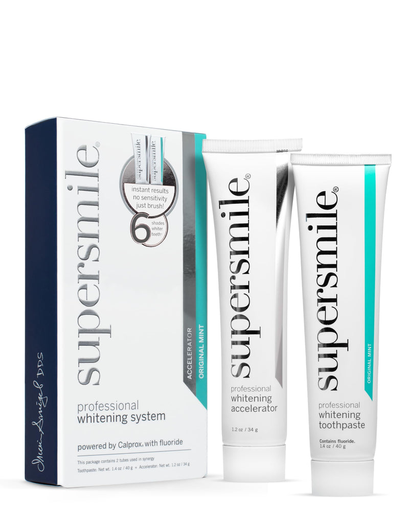 Supersmile Whitening System, Toothpaste + Accelerator, Original Mint | Calprox® 2-Step Whitening System, Whitens Up to 7 Shades in 7 Days, RDA 65 Low Abrasion, Veneer Safe, Cavity Protection 1 Month