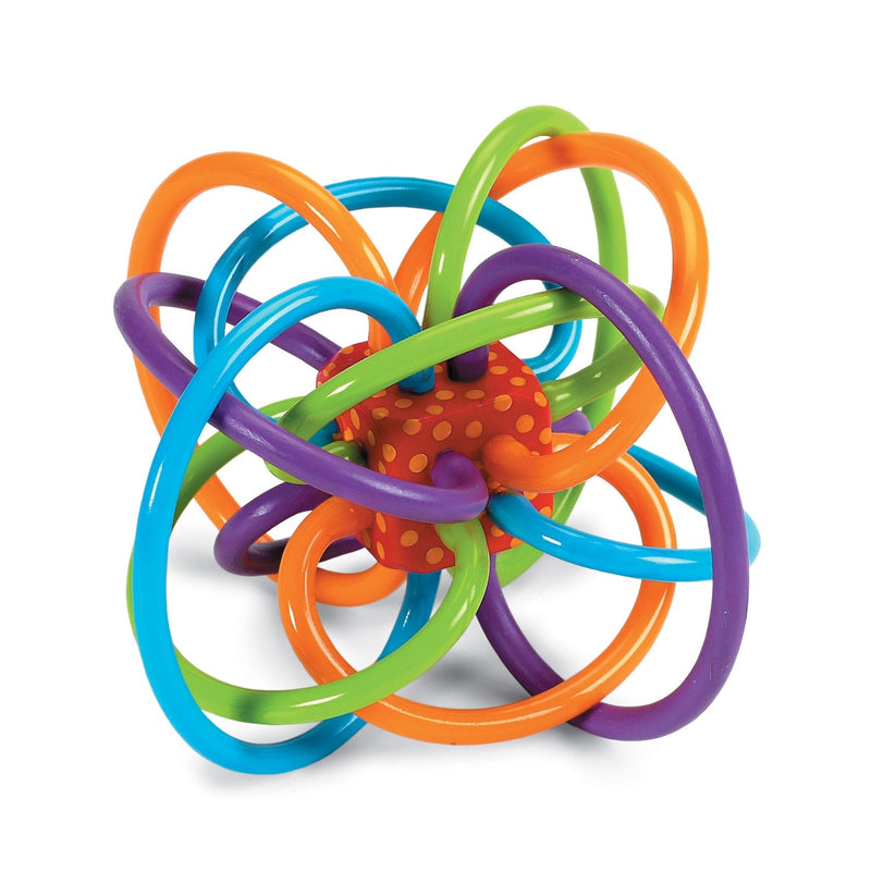 [Australia] - Manhattan Toy Winkel Rattle & Sensory Teether Toy, Blue/Green/Orange, 5 Inch x 4 Inch x 3.5 Inch 