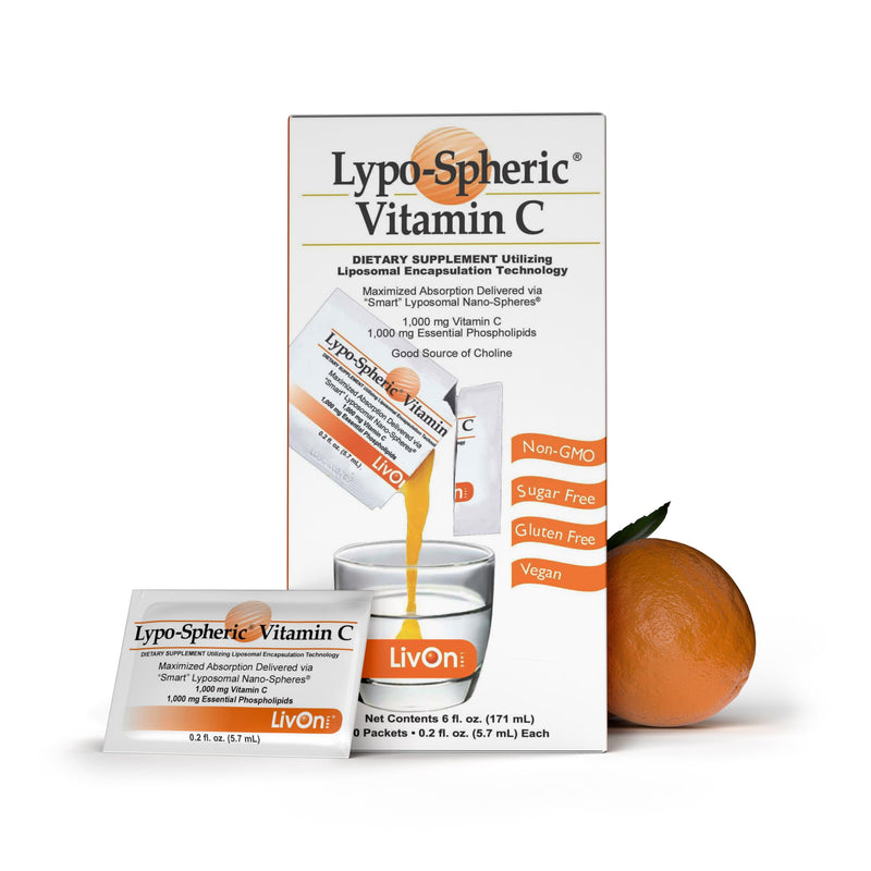 LivOn Laboratories Lypo–Spheric Liposomal Vitamin C 1000mg - No Sugar, Immune Support, Plant Based - Easy to Swallow, Absorbable - Non–GMO, Gluten Free (0.2 fl oz Individual 30 Packets) 30 Count (Pack of 1)