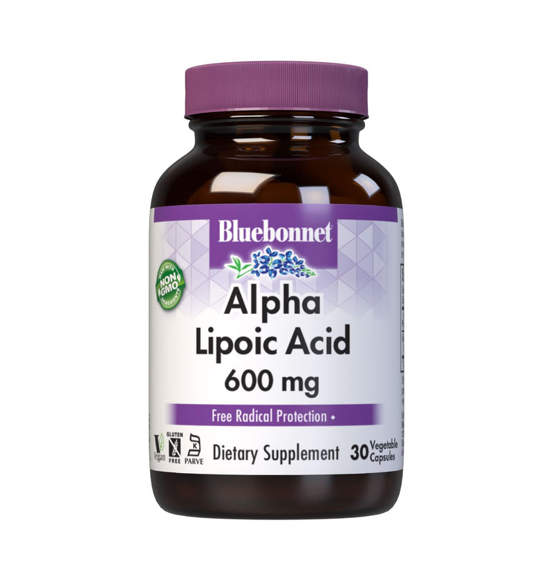 [Australia] - BlueBonnet Alpha Lipoic Acid 600mg - Powerful Antioxidant Nerve Support Supplement for Women & Men - Non-GMO, Vegan, Kosher - Gluten-Free, Soy-Free, Dairy-Free - 60 Vegetable Capsules 30 Count (Pack of 1) 