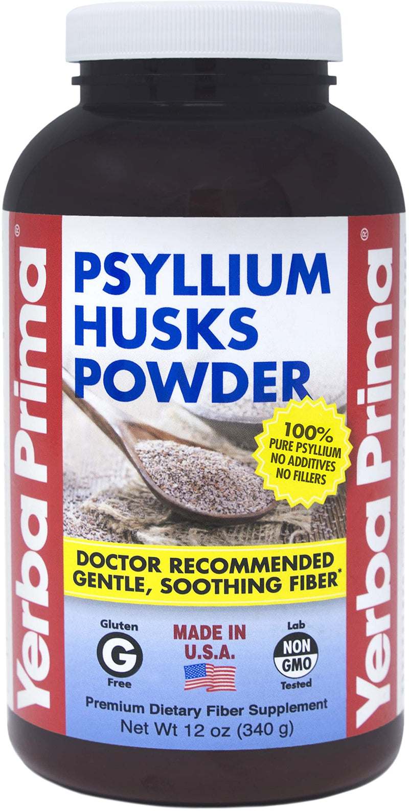 [Australia] - Yerba Prima Psyllium Husks Powder 12 oz - Natural Fiber Supplement - Colon Cleanser - Gut Health - Vegan, Non-GMO, Gluten-Free (New Label - Packaging May Vary) Unflavored 12 Ounce (Pack of 1) 