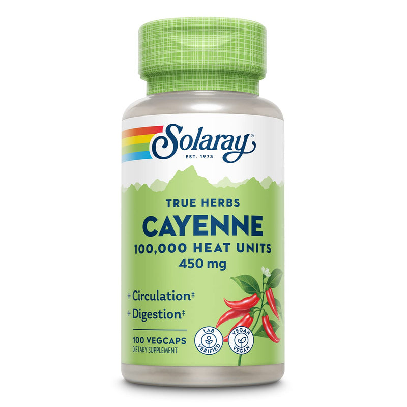 [Australia] - SOLARAY Cayenne Pepper 450 mg | 100,000 Heat Unit | Healthy Digestion, Circulation, Metabolism & Cardiovascular Support | Non-GMO | 100 VegCaps 100 Count (Pack of 1) 