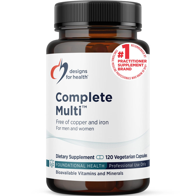Designs for Health DFH Complete Multi - Comprehensive Multi Vitamin + Mineral Supplement with Folate, 1000 IU Vitamin D, Immune Support Vitamins - Multivitamin with No Copper, No Iron (120 Capsules) Standard Packaging