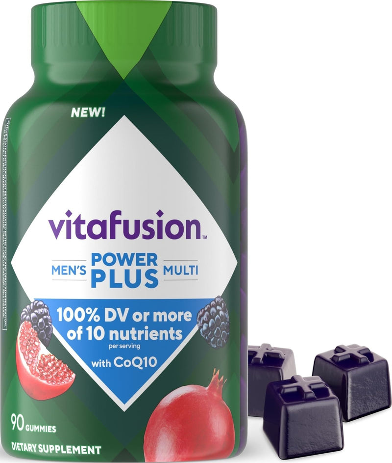 Vitafusion Power Plus Men's Multivitamin Gummies | 90 Gummy Vitamins | with CoQ10 | Blueberry Pomegranate Flavor | Gluten Free Adult Supplement 90 Count (Pack of 1) Power+ Men's Multivitamins
