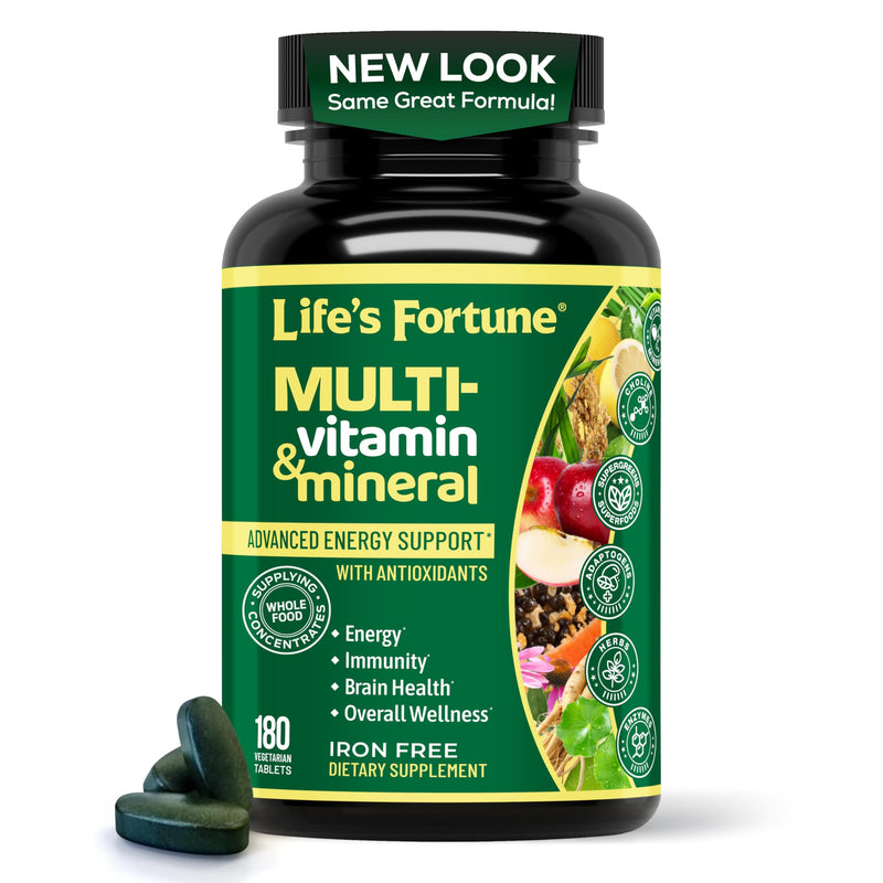 Life's Fortune Whole Food Multivitamin & Mineral Supplement for Men & Women – Energy Support Vitamins for Immune, Brain & Metabolism Support – Iron Free, 180 Vegetarian Tablets 180 Count (Pack of 1)